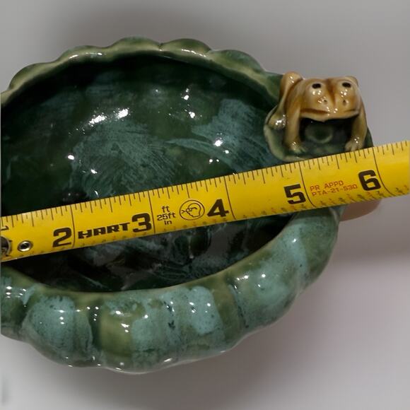 Vintage Majolica Asian Man Fisherman and Frog on Lily Pad Succulent Planter 6” - Picture 8 of 9